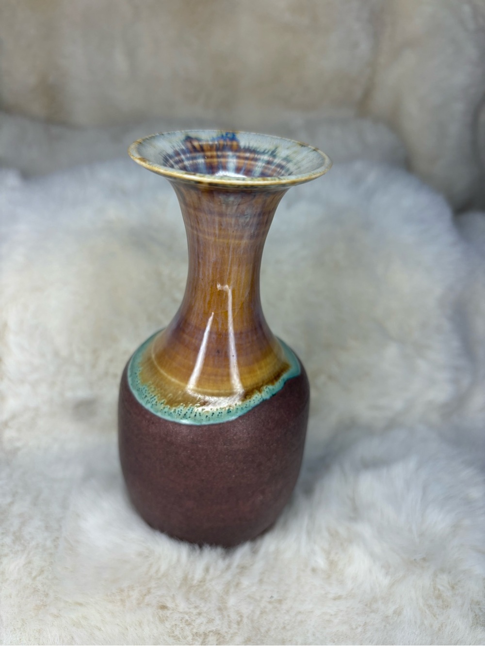Handmade Studio Pottery Bud Vase Reactive Glaze Signed